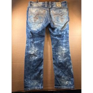 Rock‎ Revival Kadd Straight Jeans Mens 40x30 Blue Distressed Bleach Wash Denim